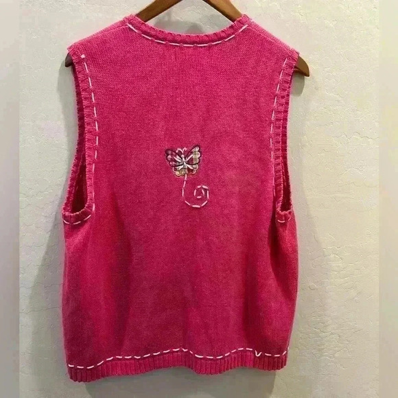 Mandal Bay Vintage Pink Sweater Vest Butterflies XL Ramie Cotton - Picture 2 of 5